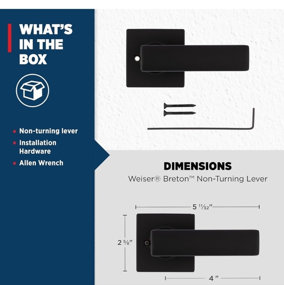 Weiser Breton Matte Black Dummy Door Handle, Inactive Single Door Hardware New - Picture 3 of 7